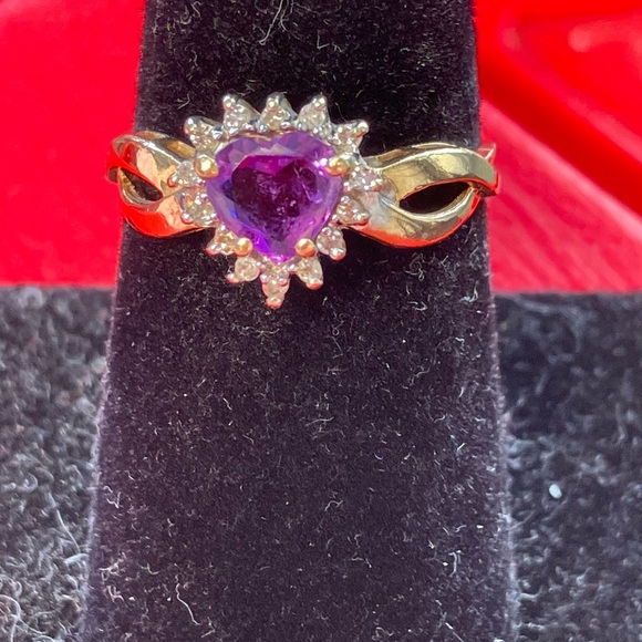 10 Kt yellow gold Diamond and Amethyst Ring - Picture 5 of 12